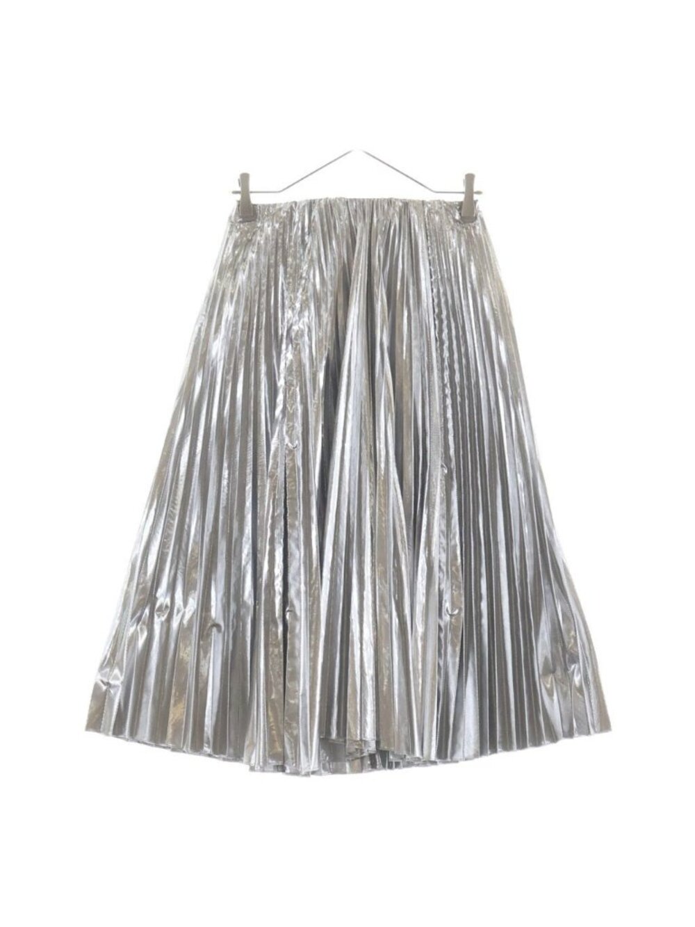 Balenciaga Silk Polyester Pleated Long Skirt Silver